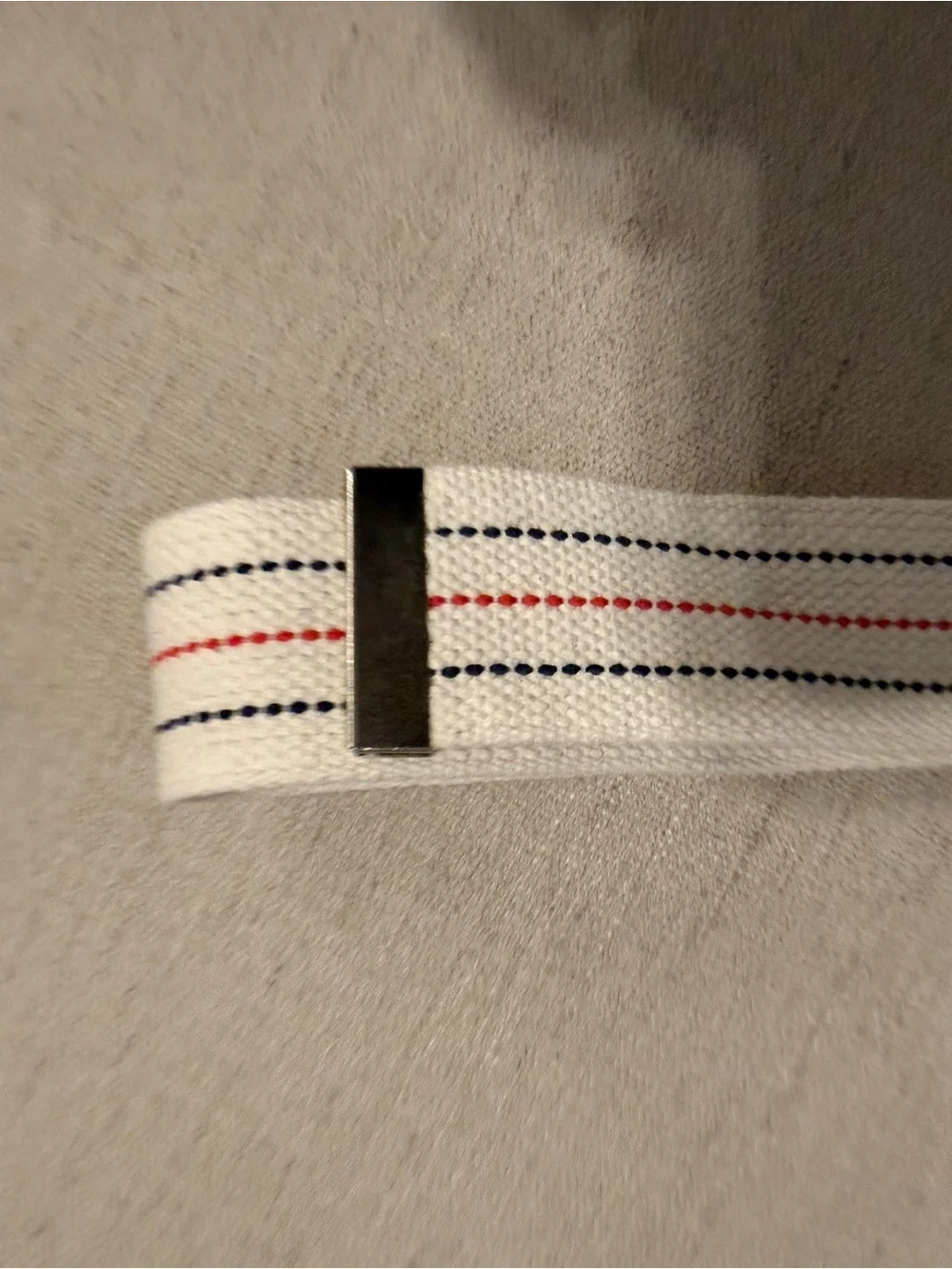 White Webbing Stripe Belt with Red & Navy Accents